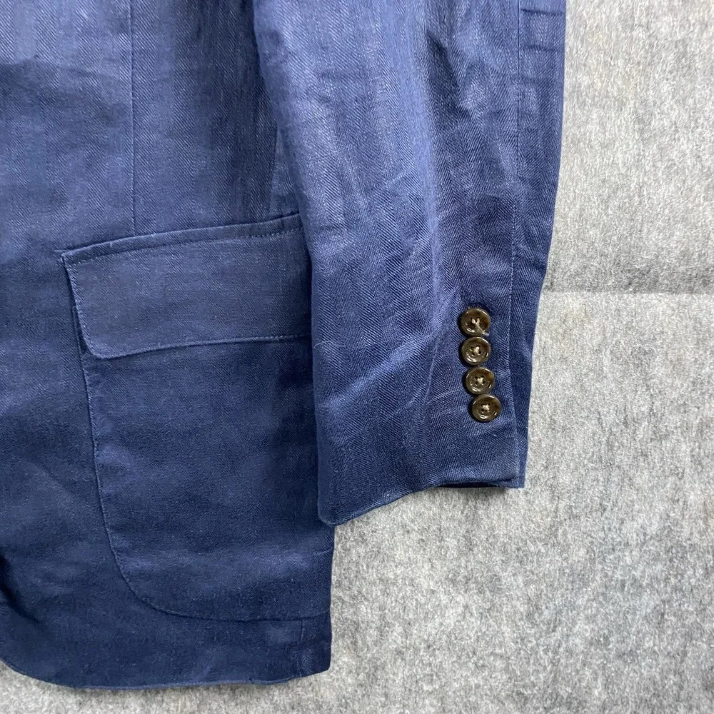 J Crew‎ Linen Unstructured Blazer Men's XS Blue Summer Wedding 19x31 Suit Jacket